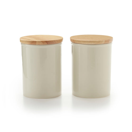 Set aus 2 Vorratsgläsern mit Bambusdeckel - Crème