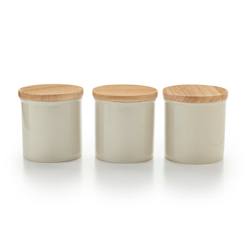 Set aus 3 Vorratsgläsern mit Bambusdeckel - Crème
