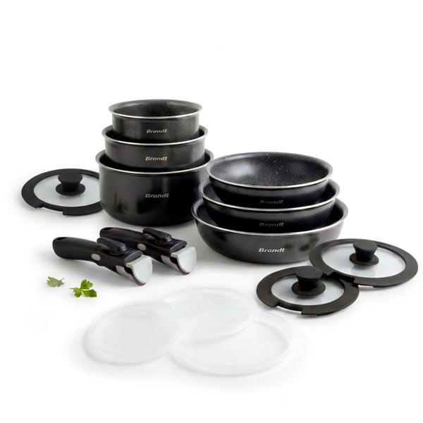 Batterie empilable avec poignée amovible 14 pièces - aluminium - noir
