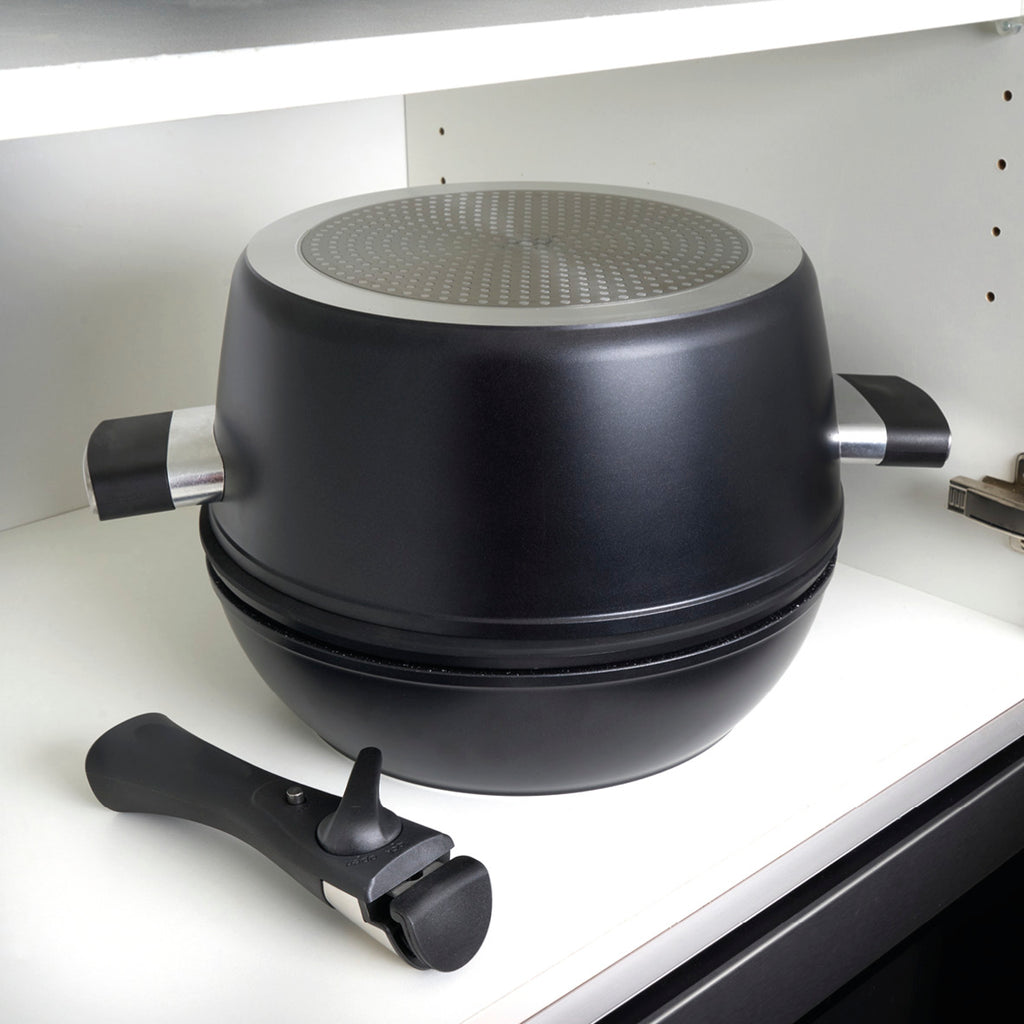 Stackable cookware set in aluminium with removable handle 7 pieces - Black