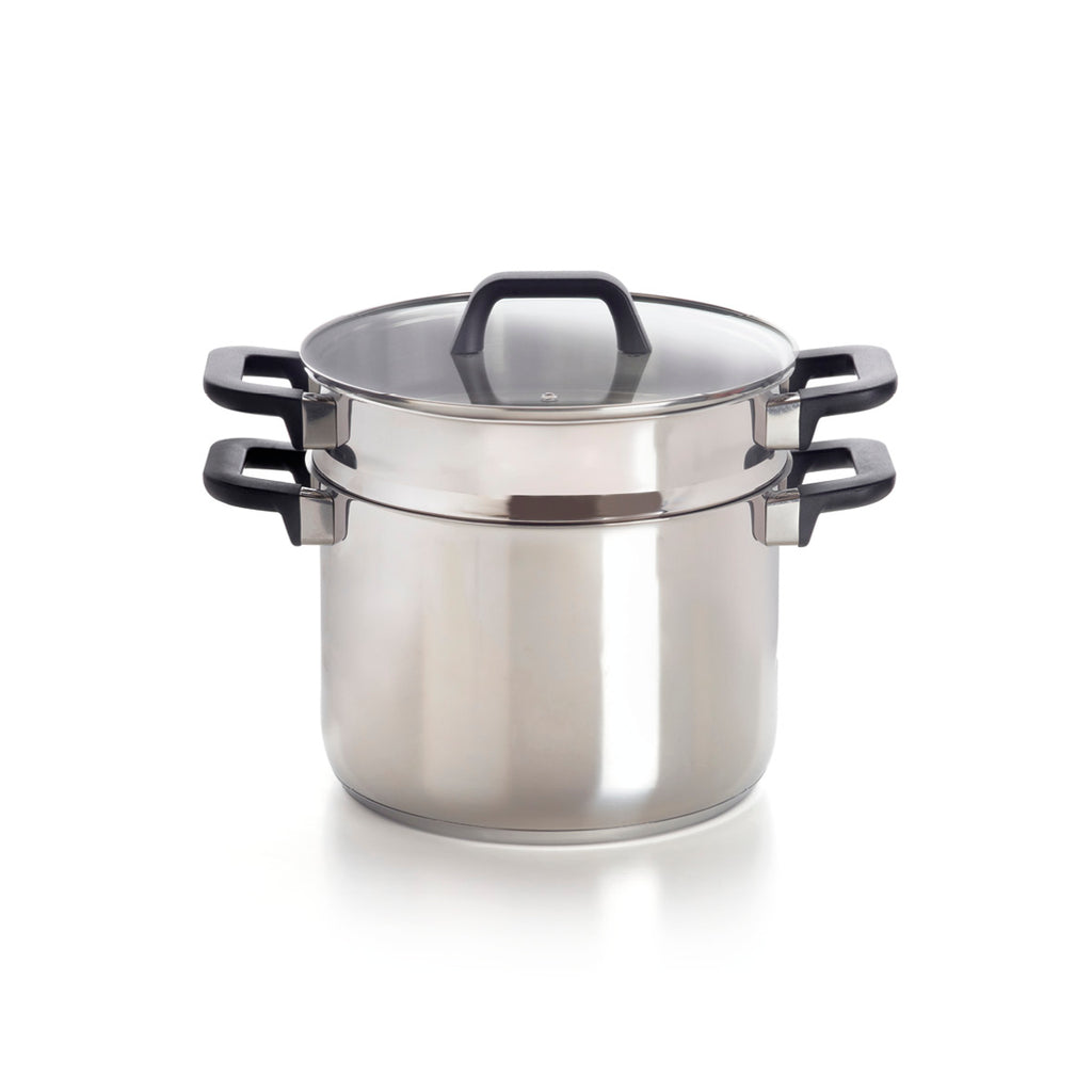 Pasta pot with insert - Triple Bottom - Stainless steel - with lid - Silver