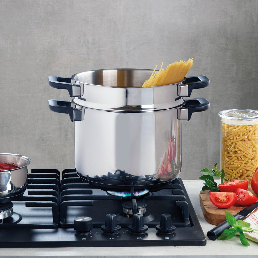Pasta pot with insert - Triple Bottom - Stainless steel - with lid - Silver