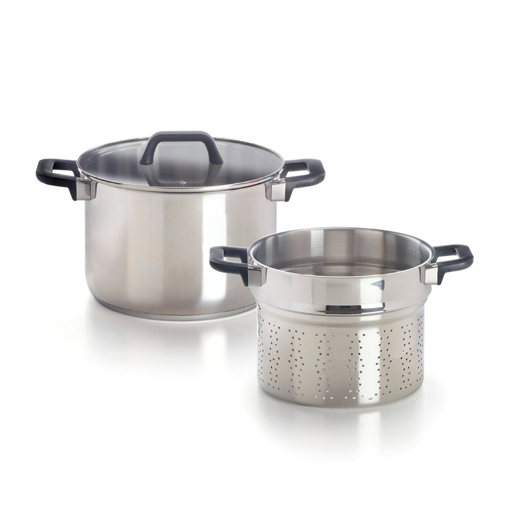 Pasta pot with insert - Triple Bottom - Stainless steel - with lid - Silver