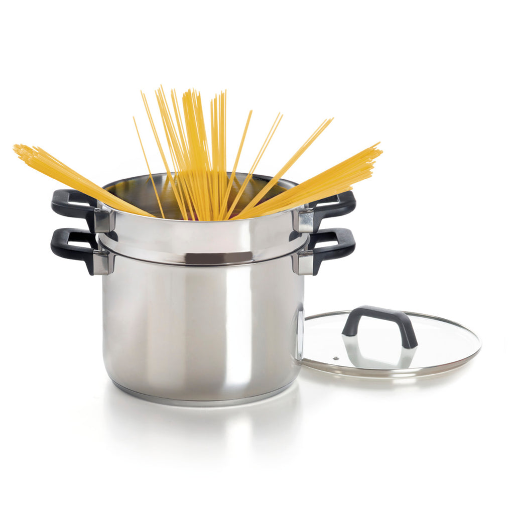 Pasta pot with insert - Triple Bottom - Stainless steel - with lid - Silver