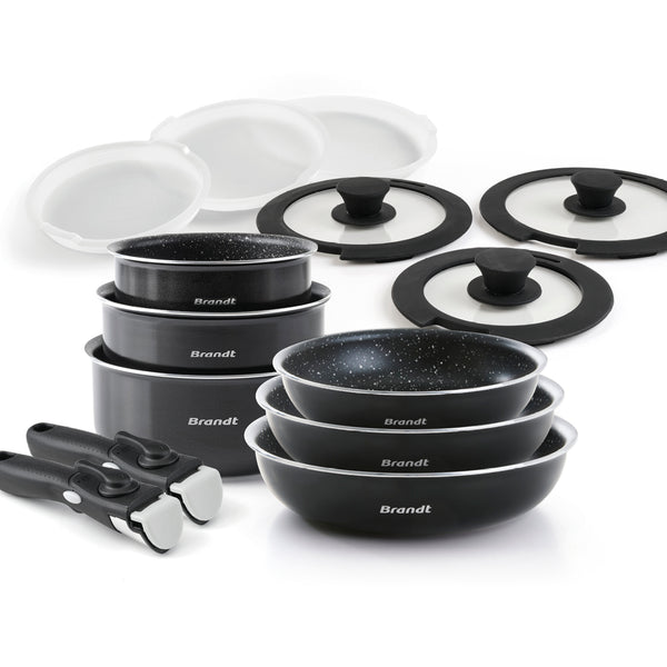 Stackable cookware set with removable handle 14 pieces