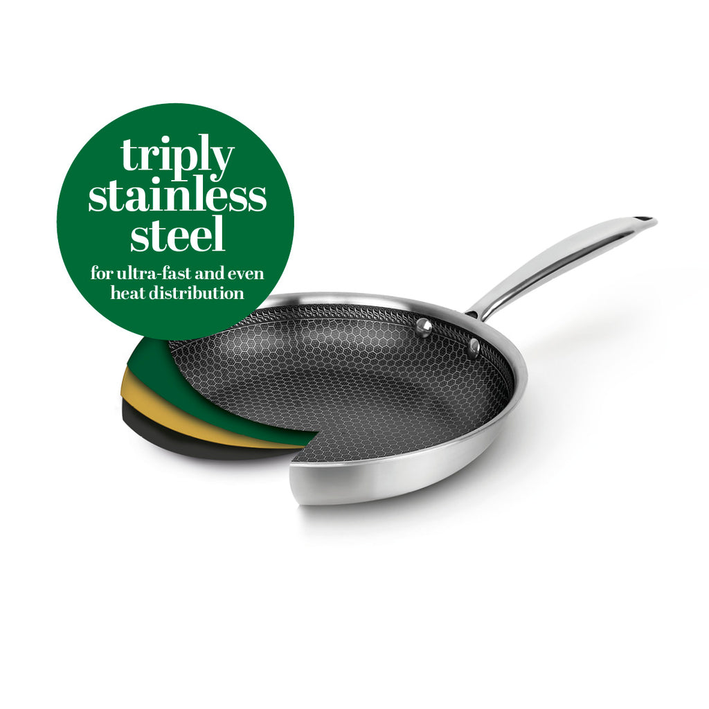 Stainless steel triply frypan non-stick honeycomb coating 24 cm - Silver