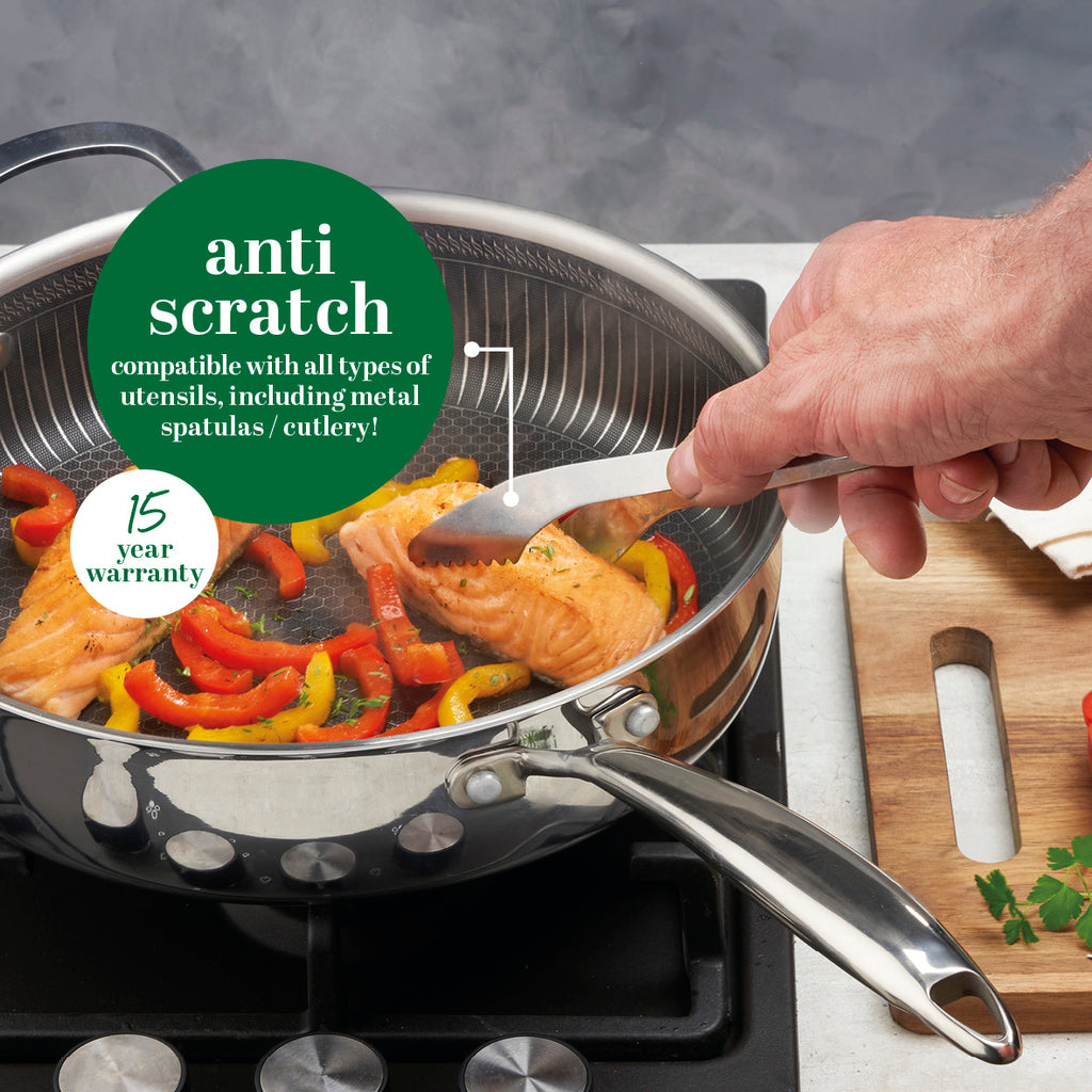 Stainless steel triply frypan non-stick honeycomb coating 24 cm - Silver