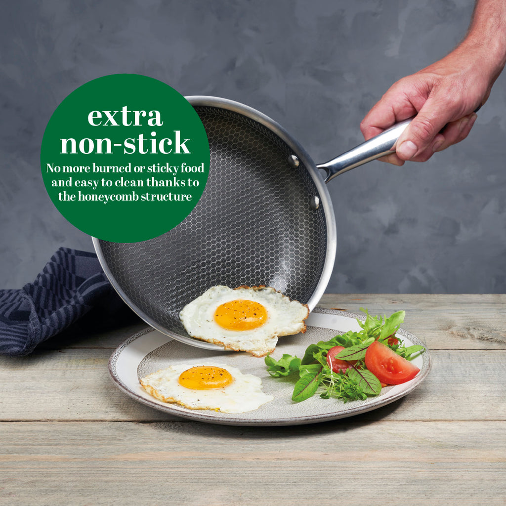 Stainless steel triply frypan non-stick honeycomb coating 24 cm - Silver