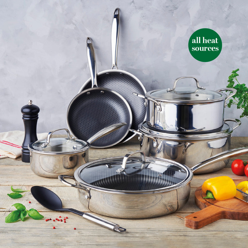 Stainless steel triply frypan non-stick honeycomb coating 24 cm - Silver
