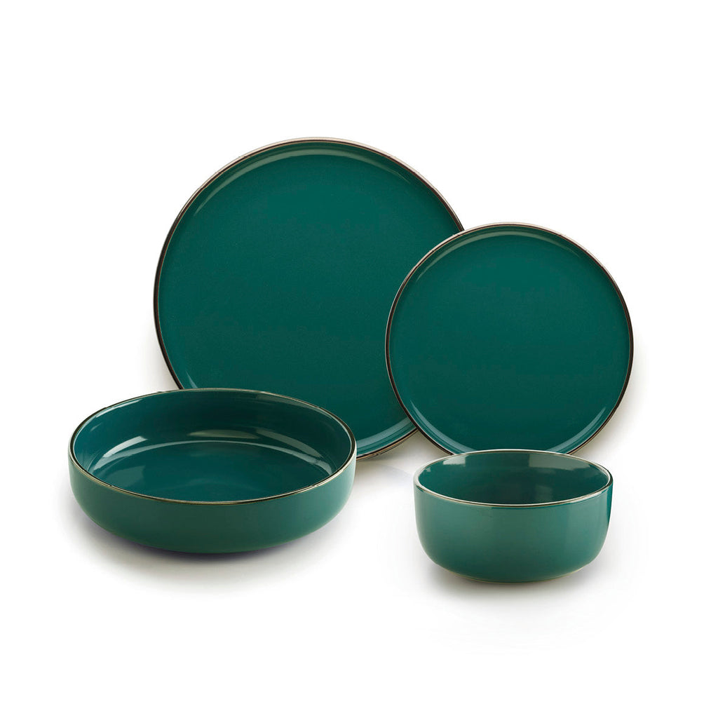 Ceramic dinnerware set 24 pieces embossed - Dark green