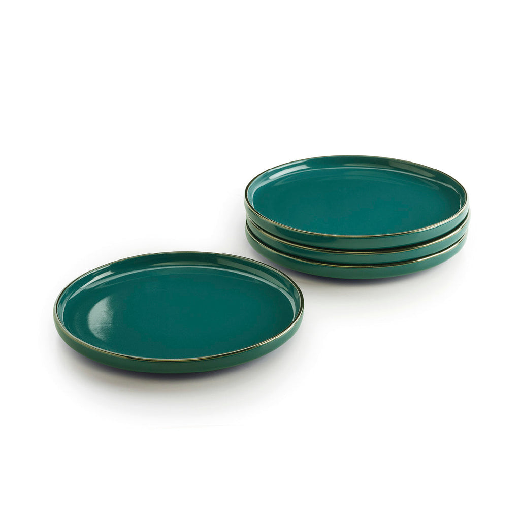 Set of 4 dinner plates embossed - Dark green