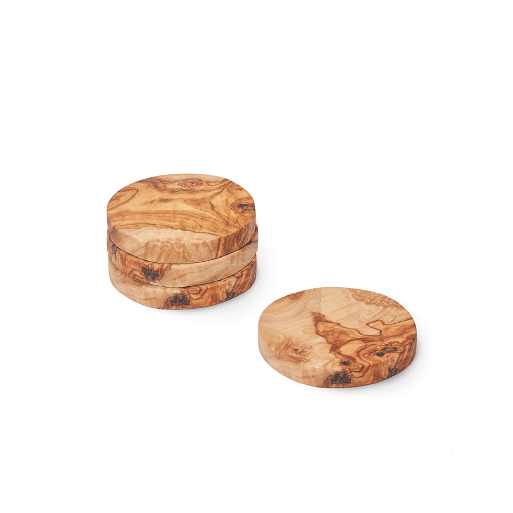 Set of 4 round coasters in olive wood