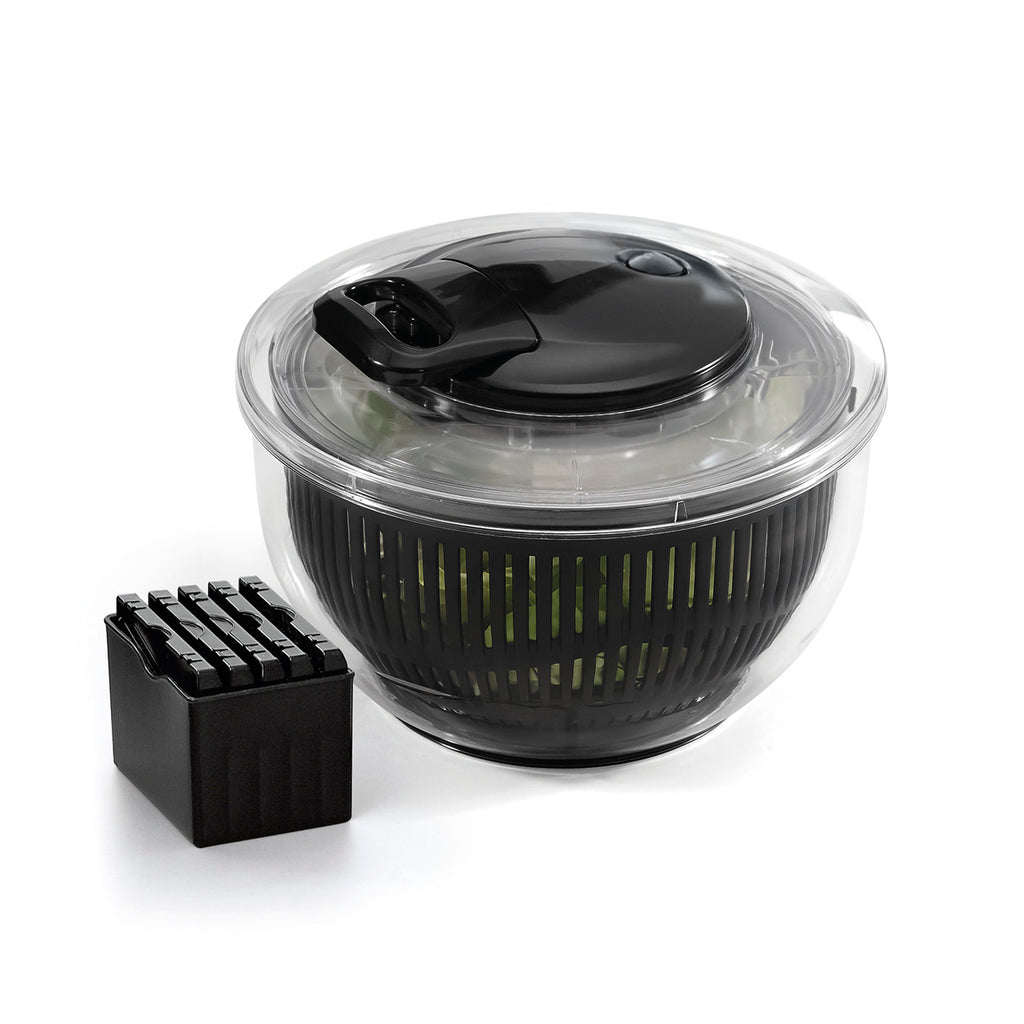 Salad spinner + 6 exchangeable blades for grating and slicing - Transparent / Black
