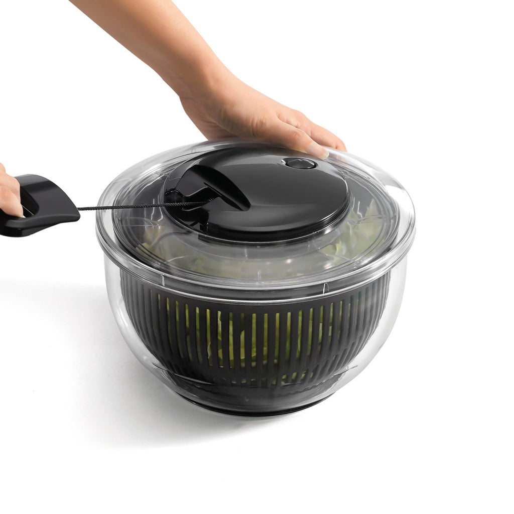 Salad spinner + 6 exchangeable blades for grating and slicing - Transparent / Black
