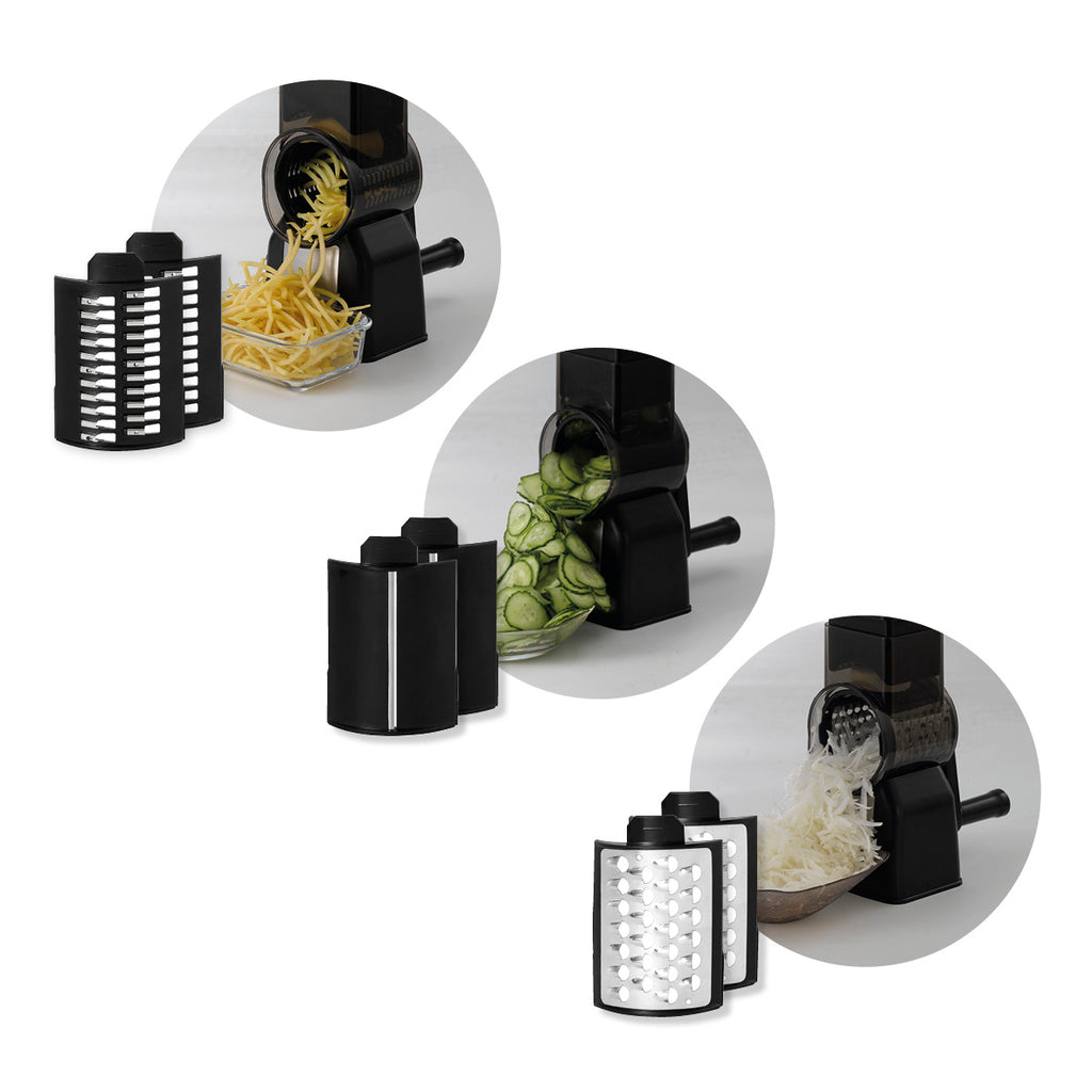 Rotary vegetable and cheese mill + 3 exchangeable blades - Silver / Black
