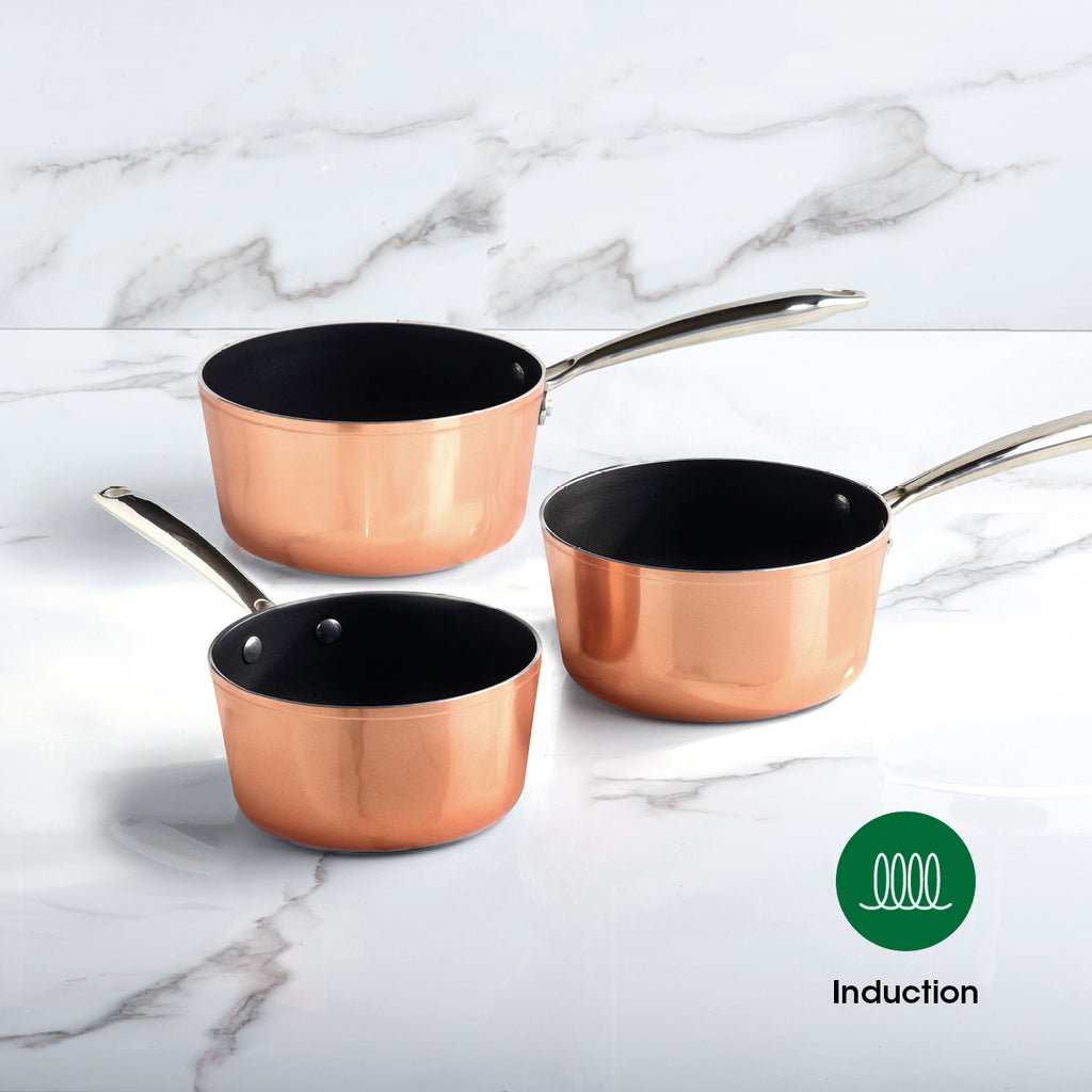 Set of 3 sauce pans 16 + 18 + 20 cm - Copper