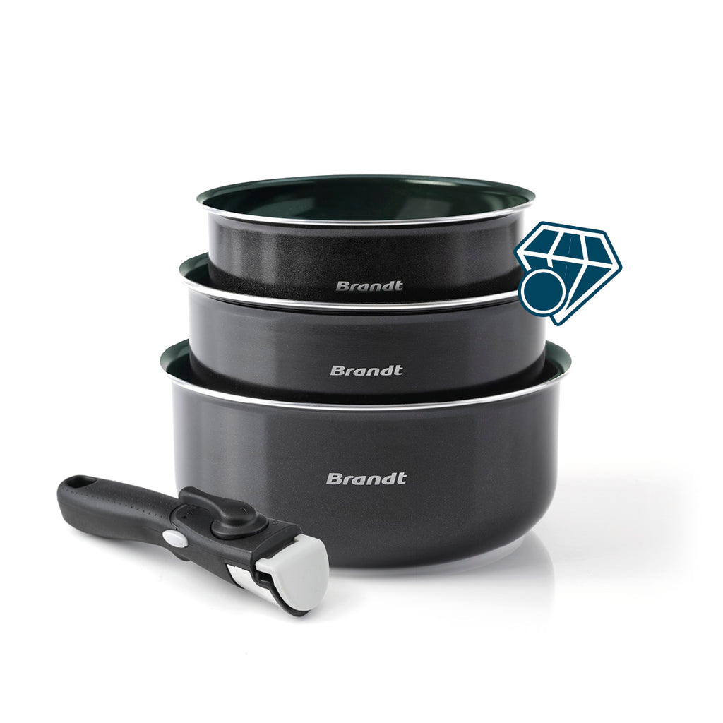 Set of 3 sauce pans with removable handle Blue diamond