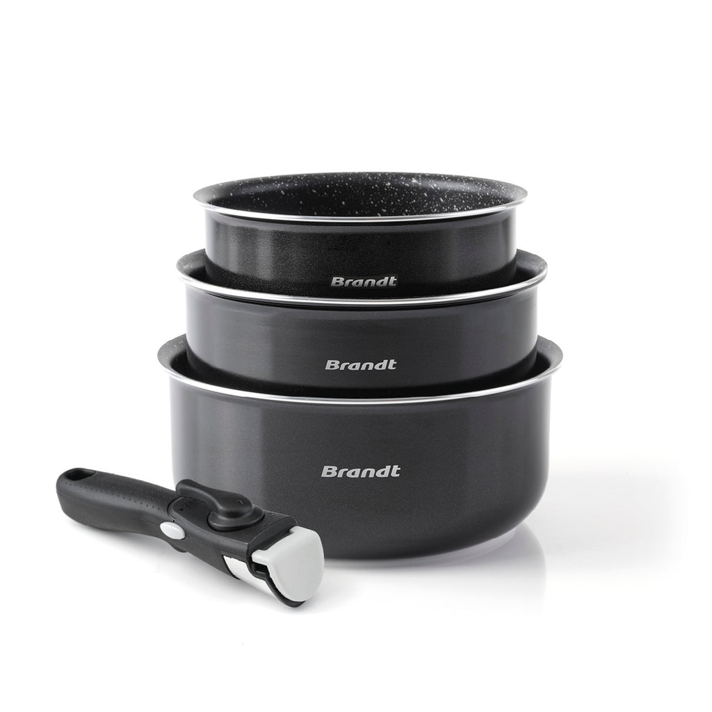 Set of 3 sauce pans with removable handle Black