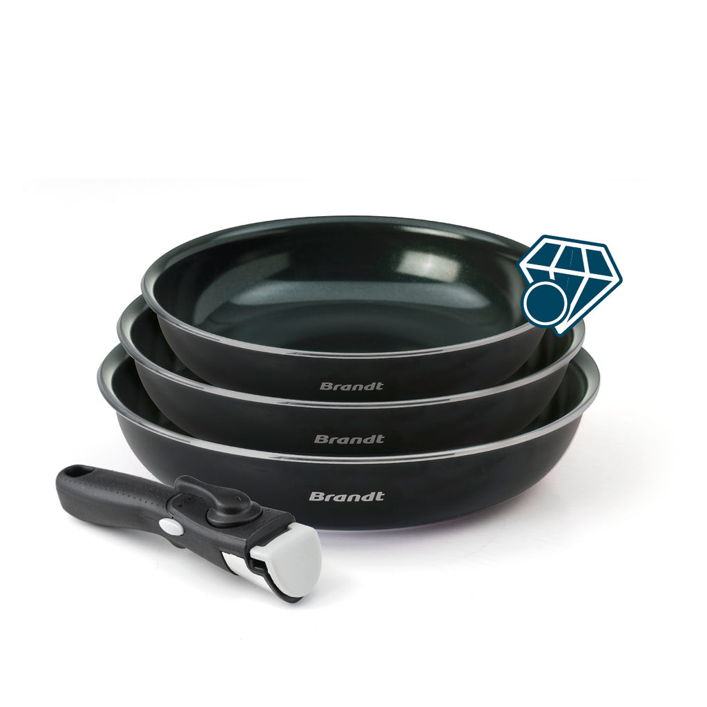 Set of 3 frypans with removable handle Blue diamond