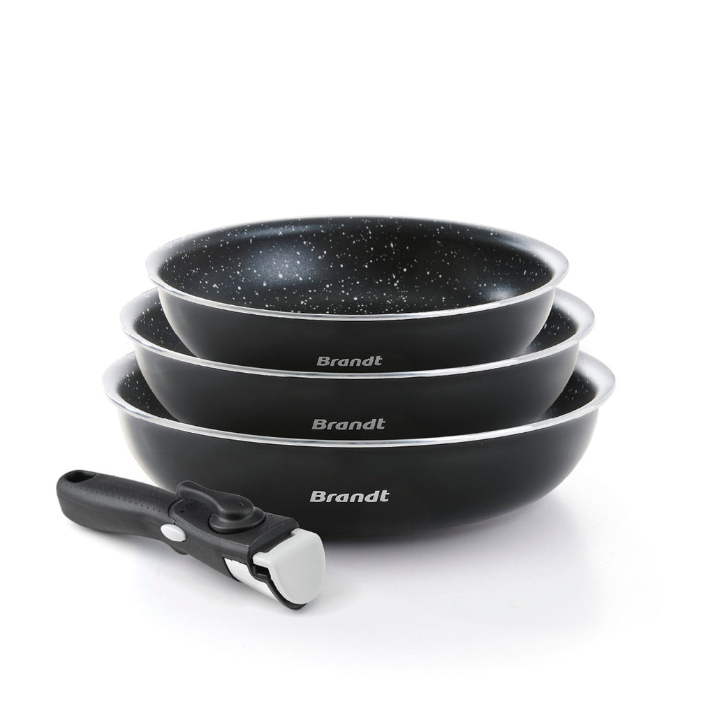 Set of 3 frypans with removable handle Black