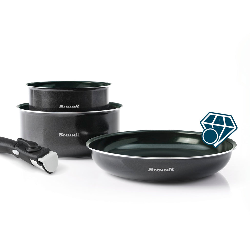 Set of 2 saucepans 16 + 20 cm and 1 skillet 24 cm with removable handle Blue diamond