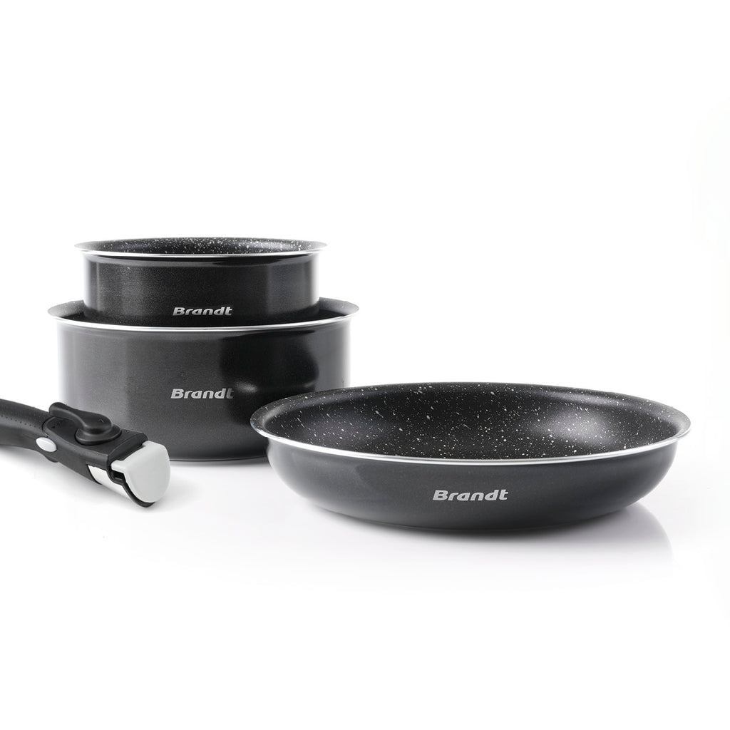 Set of 2 saucepans 16 + 20 cm and 1 skillet 24 cm with removable handle Black