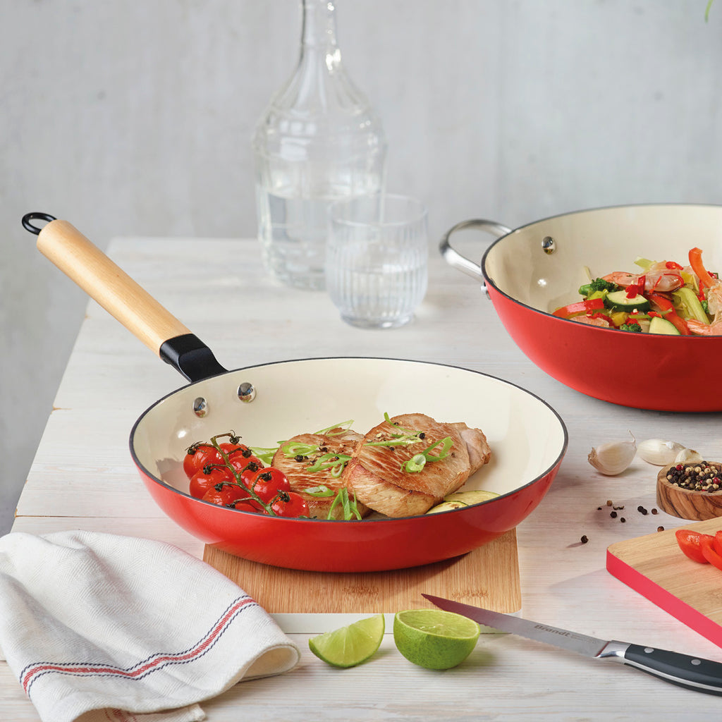 Cast iron frypan - Red/white
