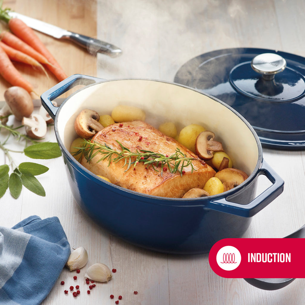 Cast iron oval casserole 30 cm - Blue