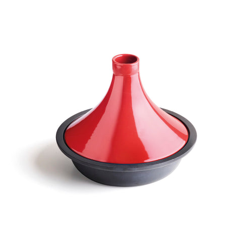 Tajine mit Sockel aus Gusseisen und Deckel aus Keramik - Rot