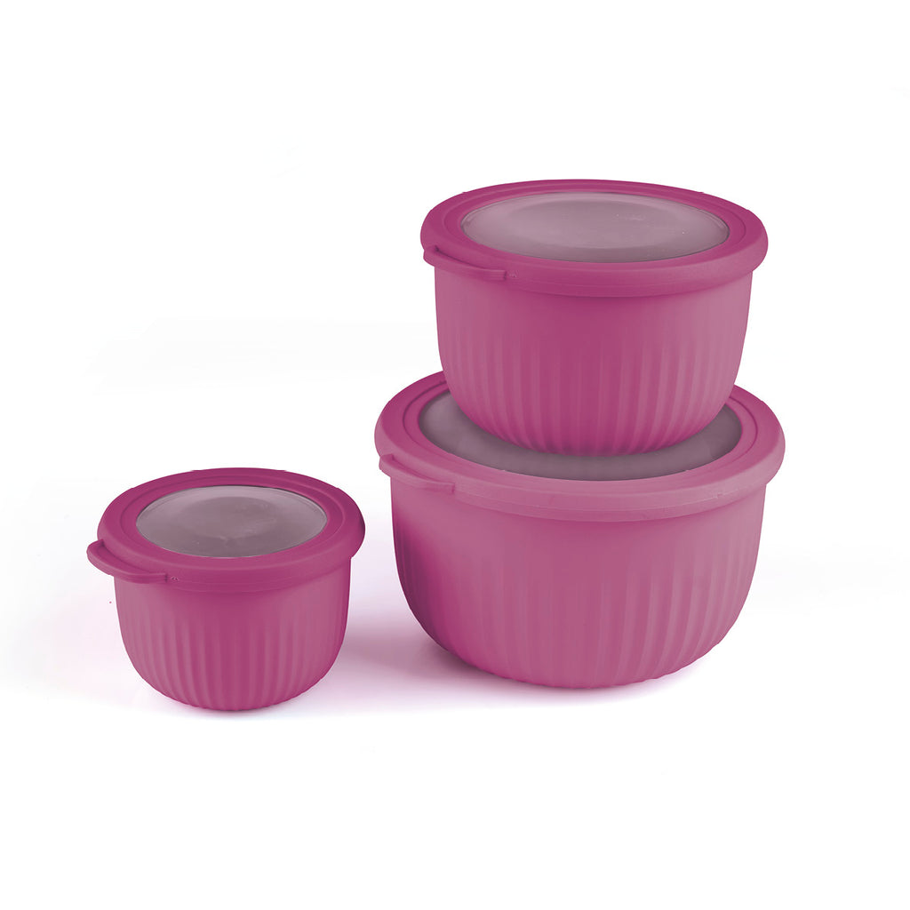 3 plastic bowls food keeper in PP - High Cherry red