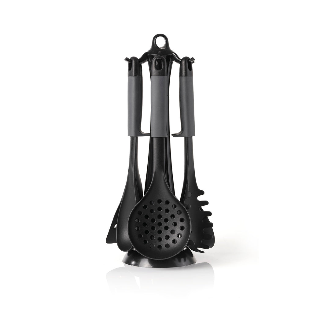 Set of 6 nylon utensils with PP stand Dark grey