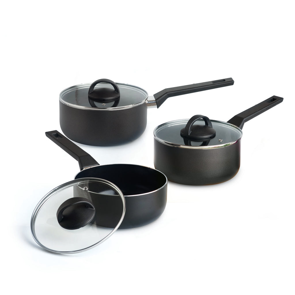 Set of 3 pots with lid Carbone Pro - ultra resistant and non-stick - aluminum - Black