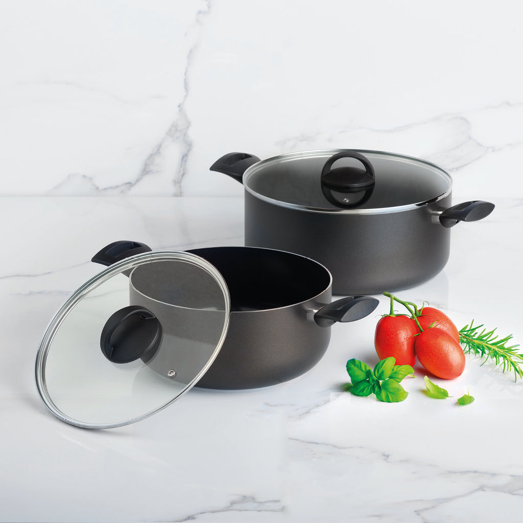 Set of 2 pots with lid Carbone Pro - ultra resistant and non-stick - aluminum - Black