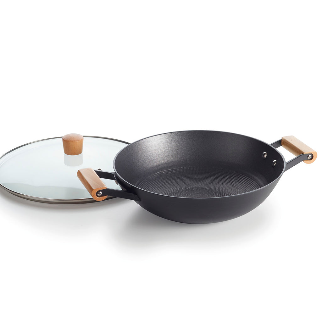 Honeycomb cast iron wok - 30 cm
