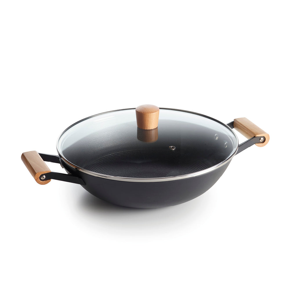 Honeycomb cast iron wok - 30 cm Black 30 cm