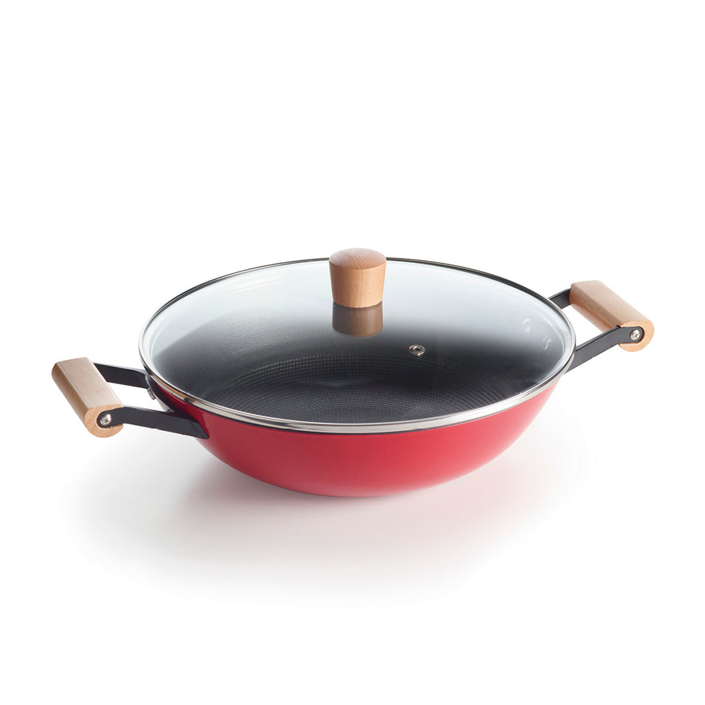 Honeycomb cast iron wok - 30 cm Red 30 cm
