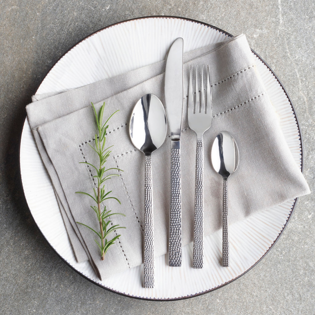 Cutlery box 48 pcs for 12 people in hammered stainless steel - Silver