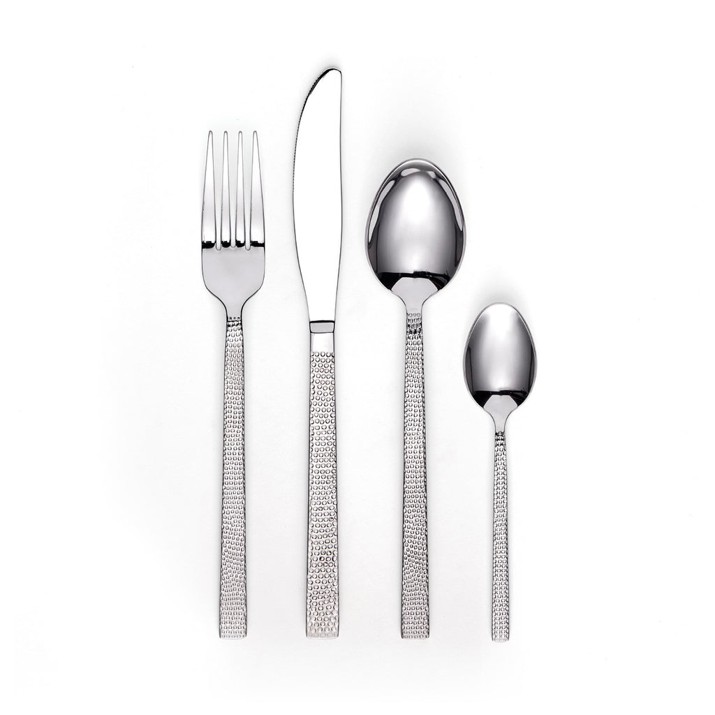 Cutlery box 48 pcs for 12 people in hammered stainless steel - Silver