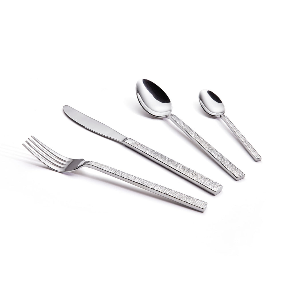 Cutlery box 48 pcs for 12 people in hammered stainless steel - Silver