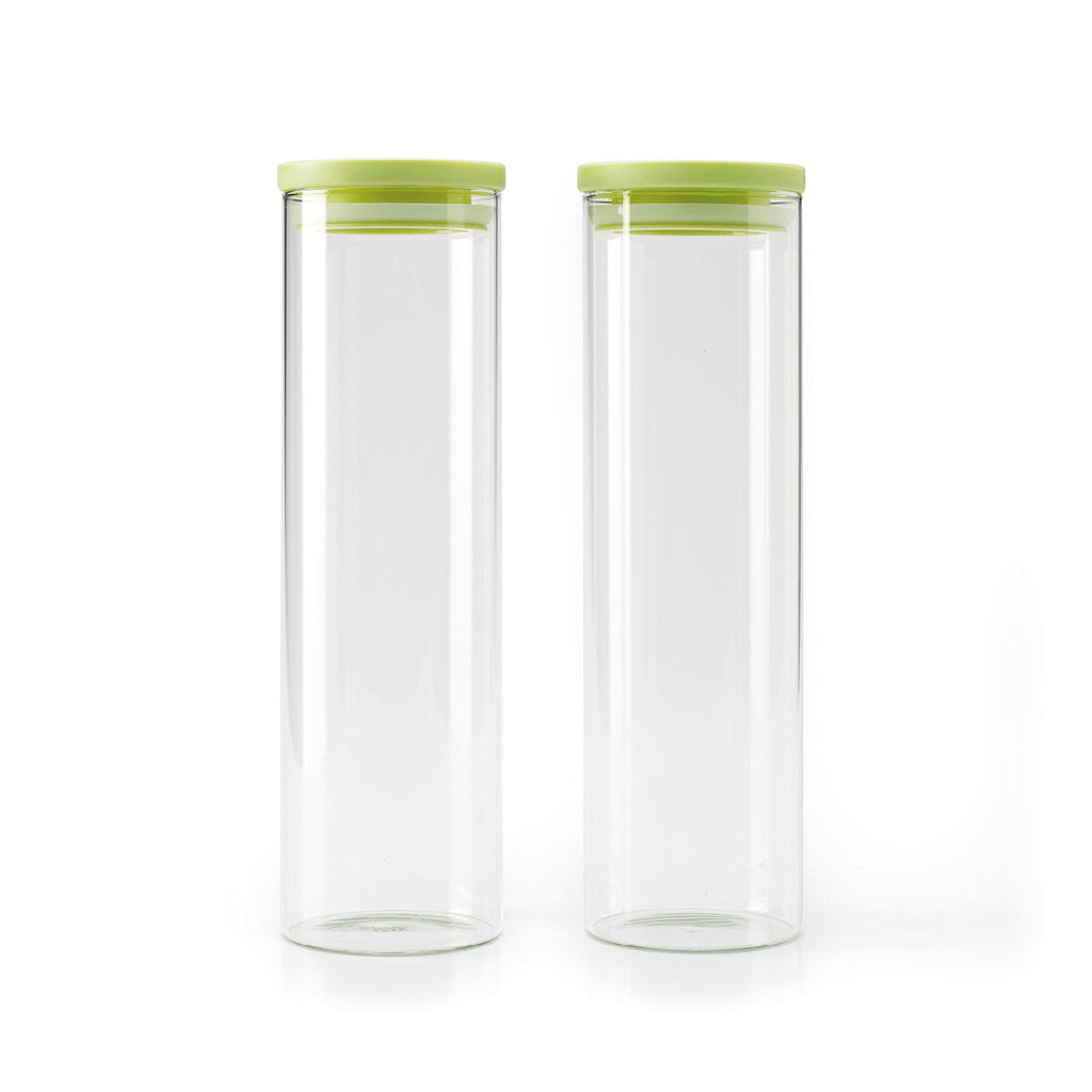 Set of 2 glass jars with plastic lid - transparent and green - 2L