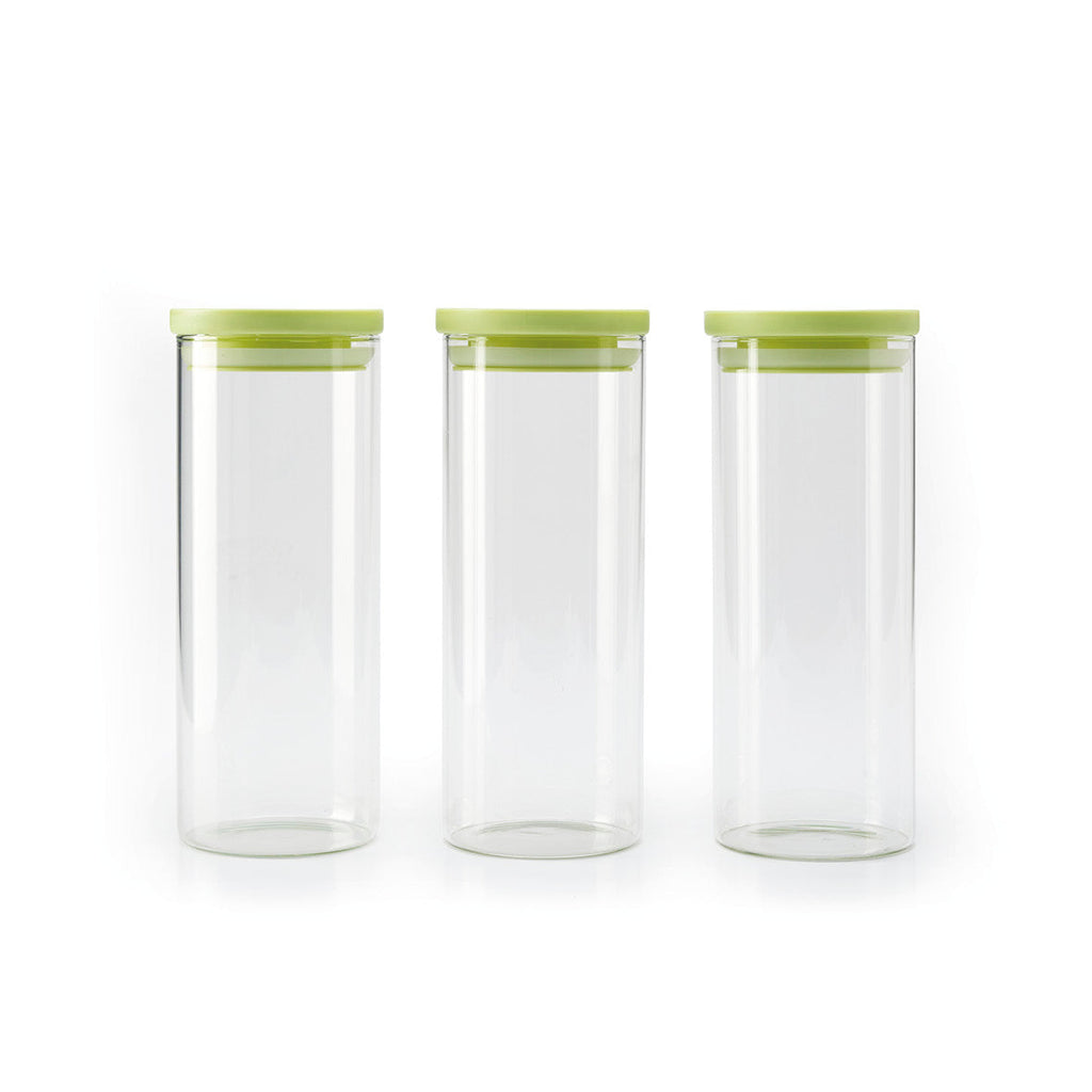 Set of 3 glass jars with plastic lid - transparent and green - 1.5L