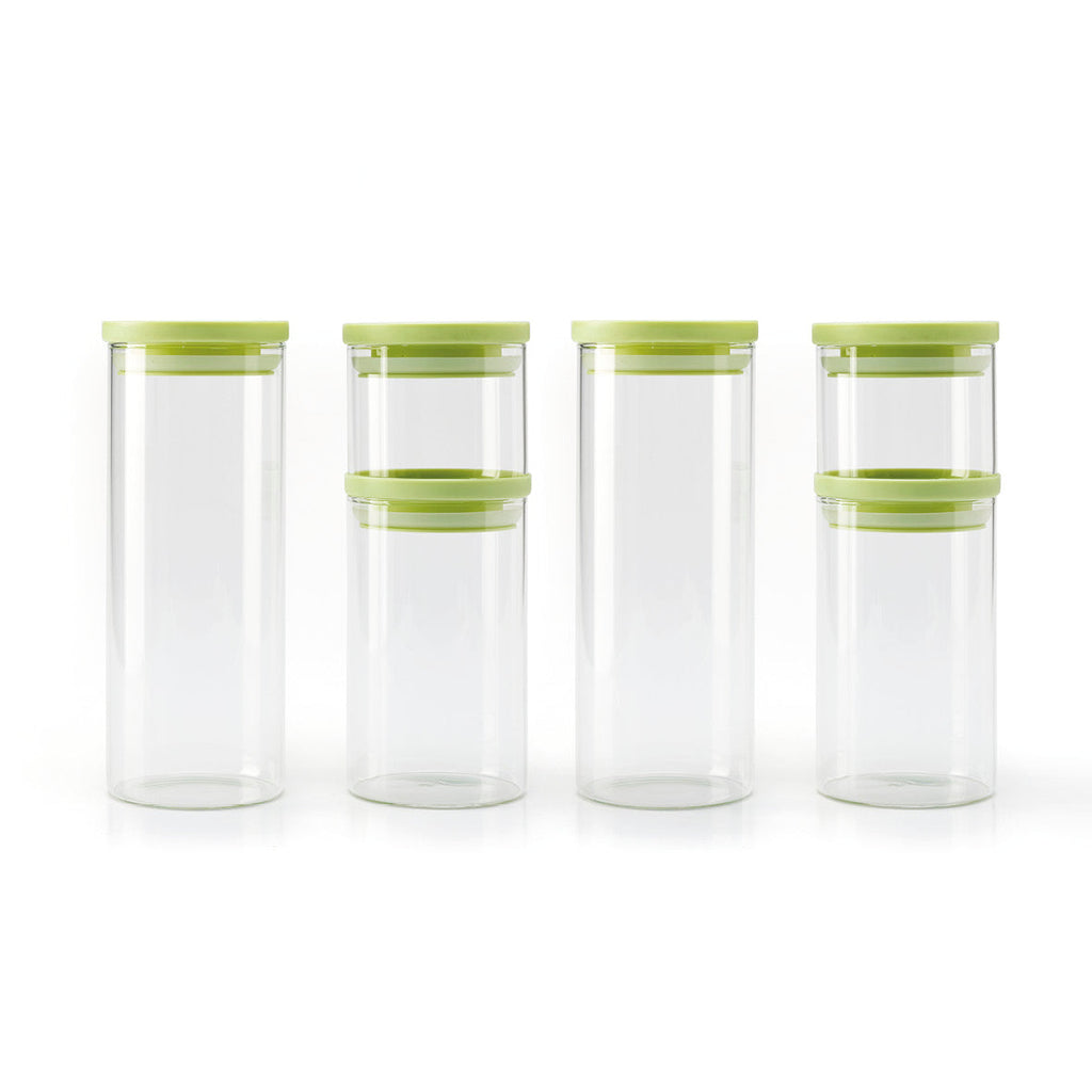 Set of 6 glass jars with plastic lid - transparent and green - 0.5l + 1L + 1.5L