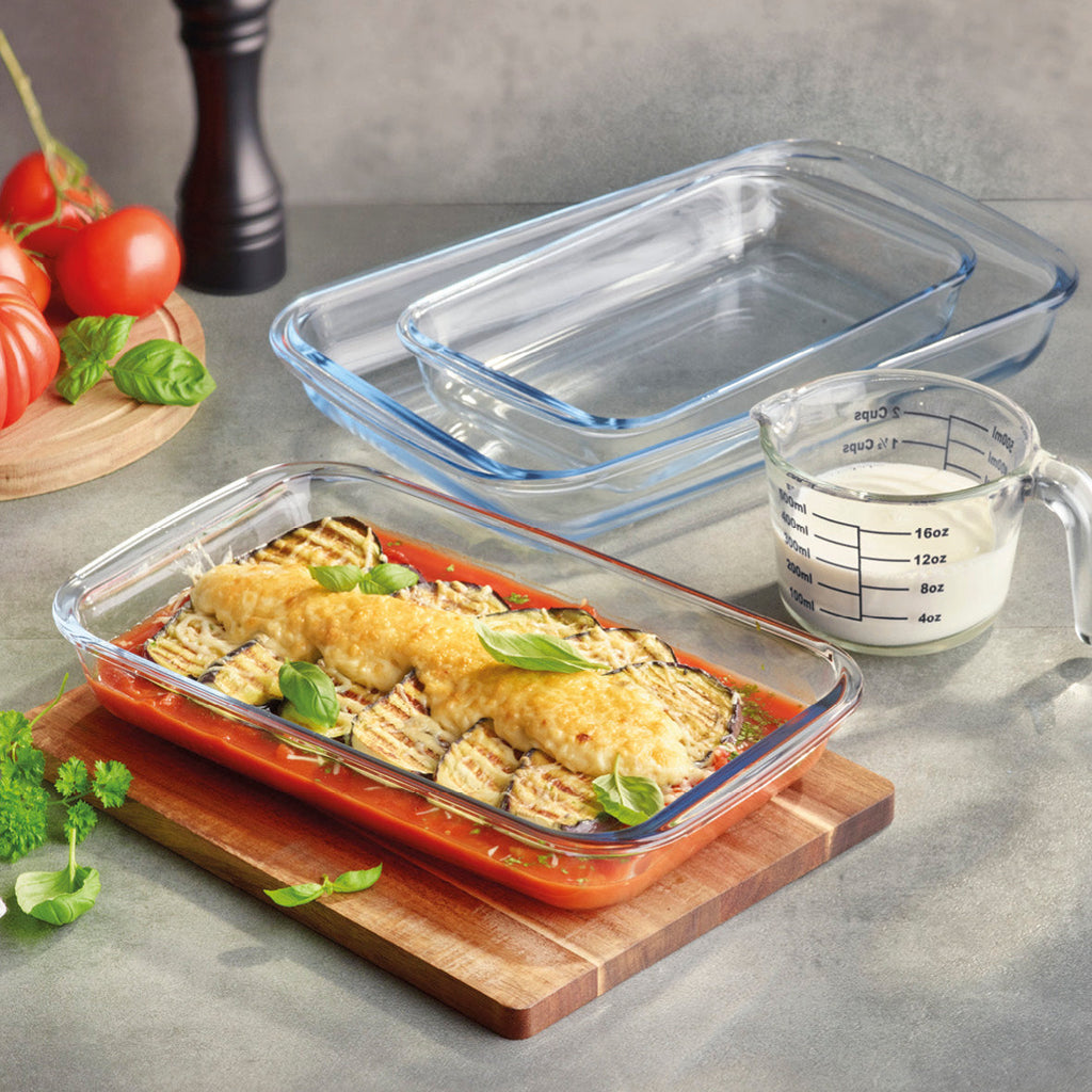 Set of 3 ovendishes in glass - 1.6L + 2.2L + 3L