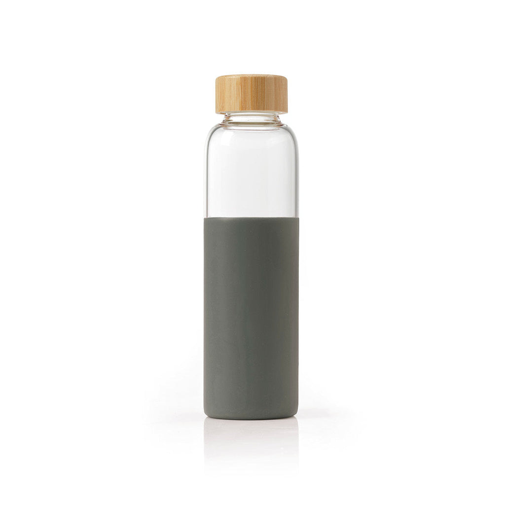 Glass water bottle with silicone sleeve - 550 ml Grey