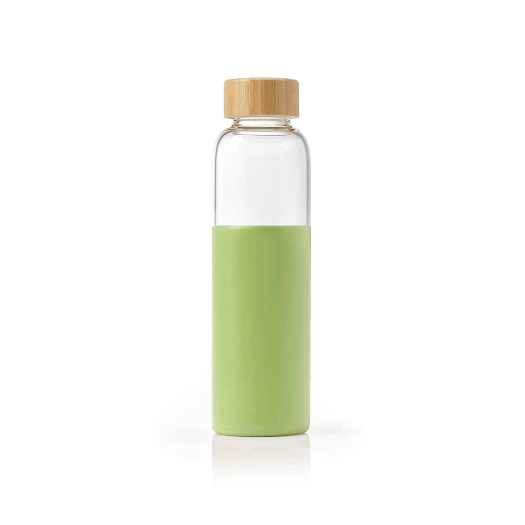 Glass water bottle with silicone sleeve - 550 ml Green