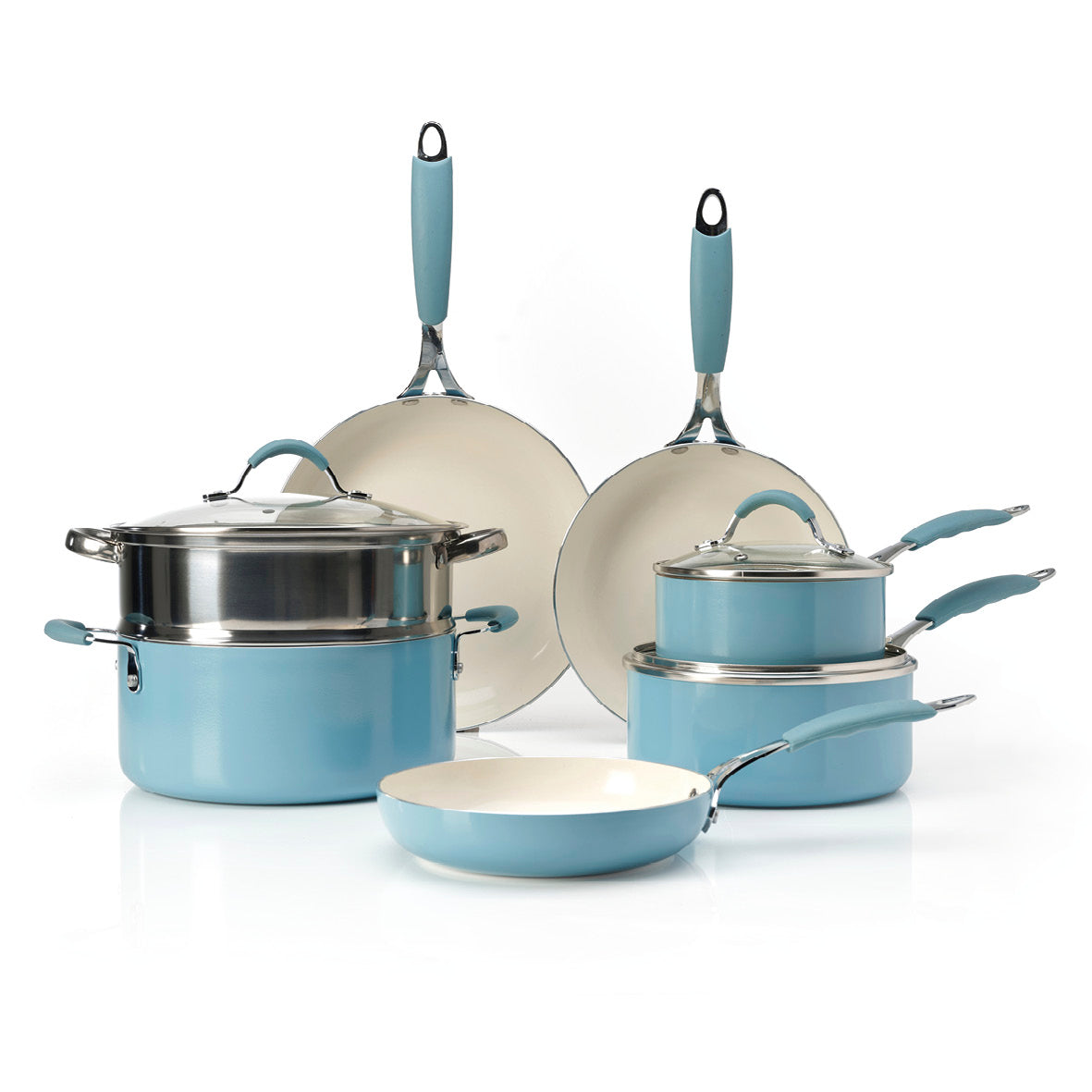Set of 10 cookware pieces with lids – aluminum blue – Qulinart