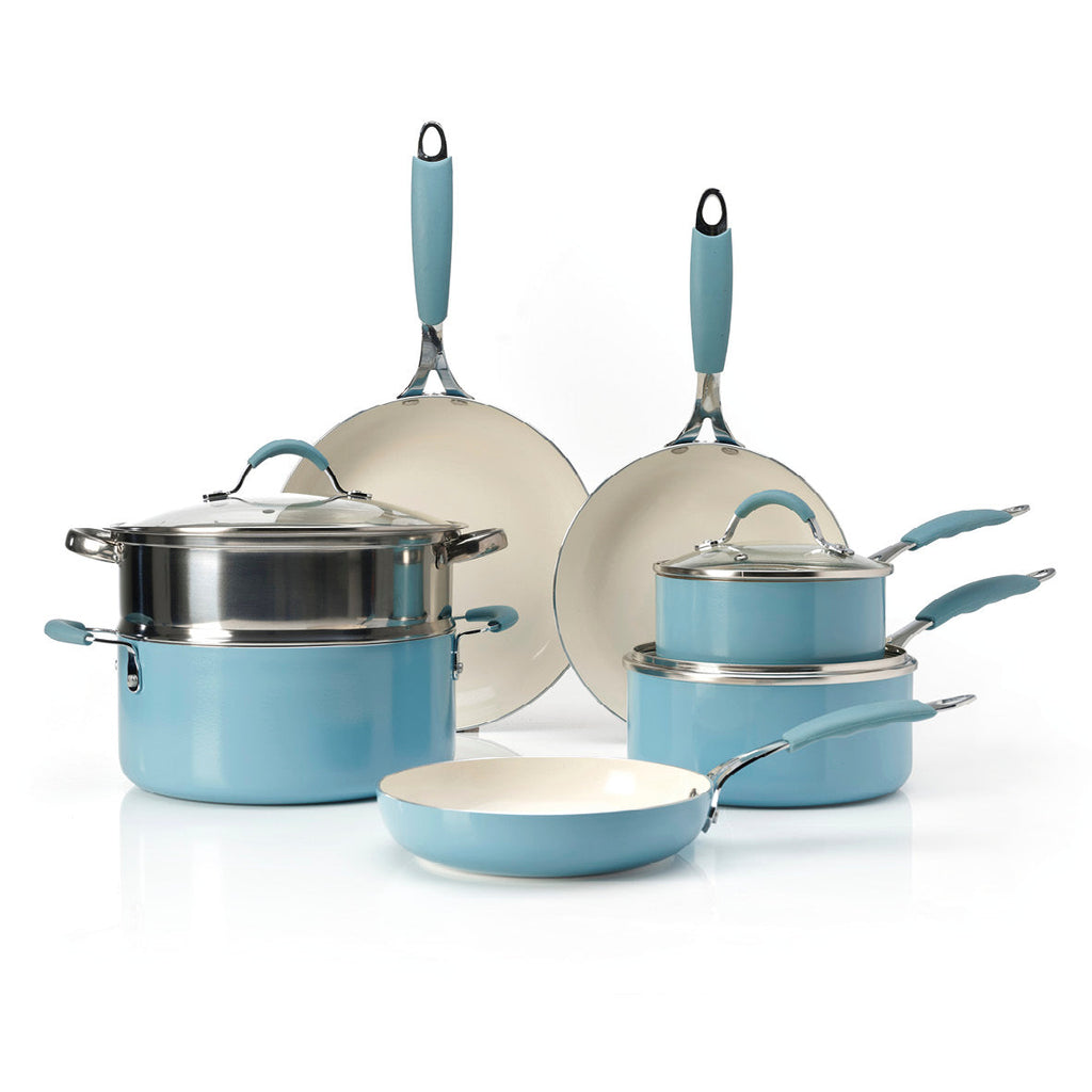 Set of 10 cookware pieces with lids – aluminum blue
