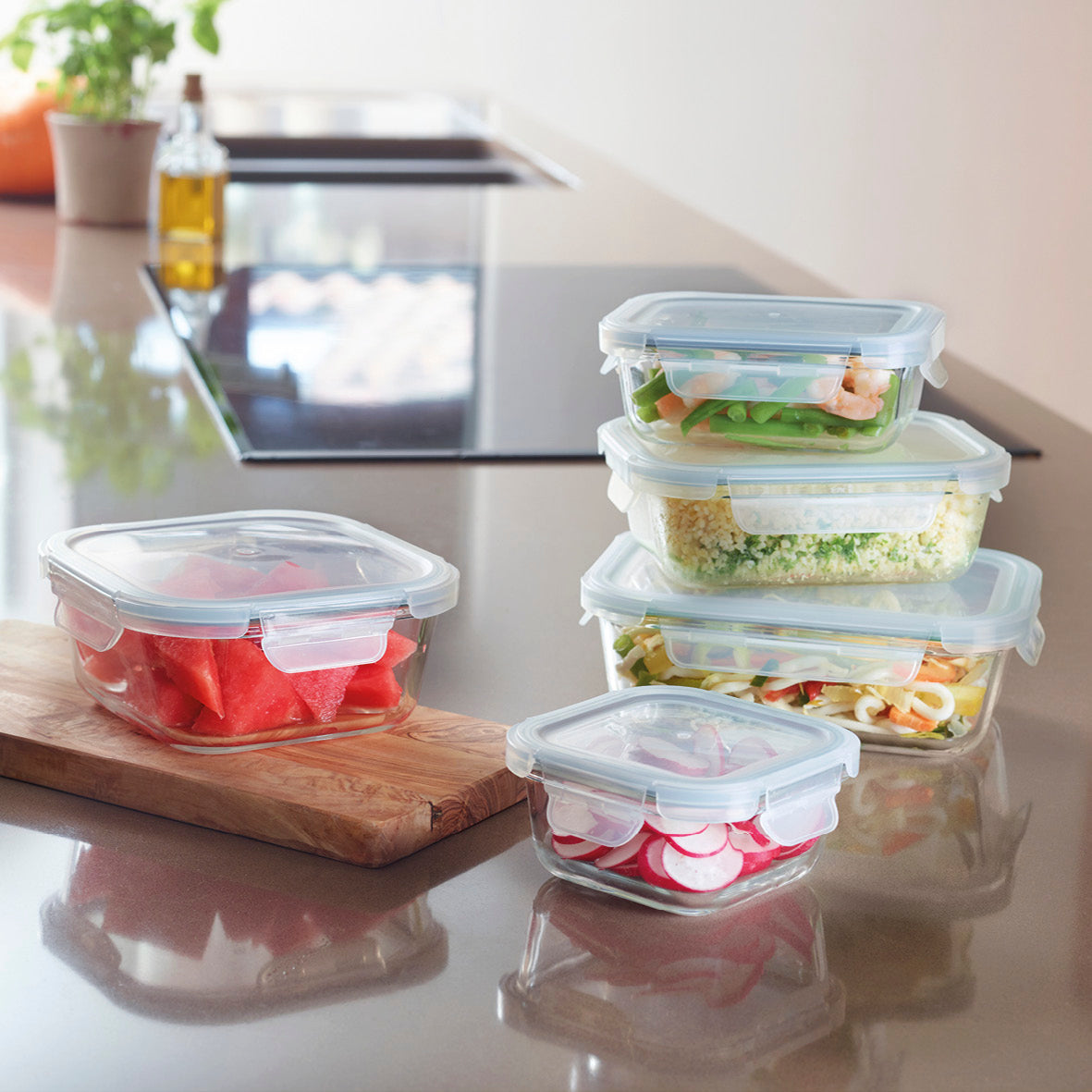 Set of 5 glass containers with clips - Transparent – Groupe Brandt ...