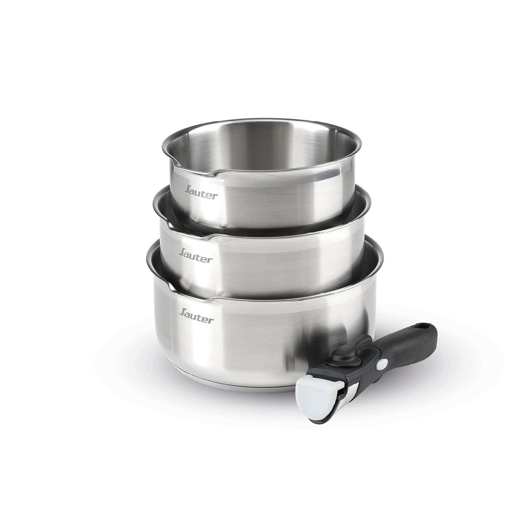 Set de 3 casseroles en inox avec poignée amovible - VipShopBoutic