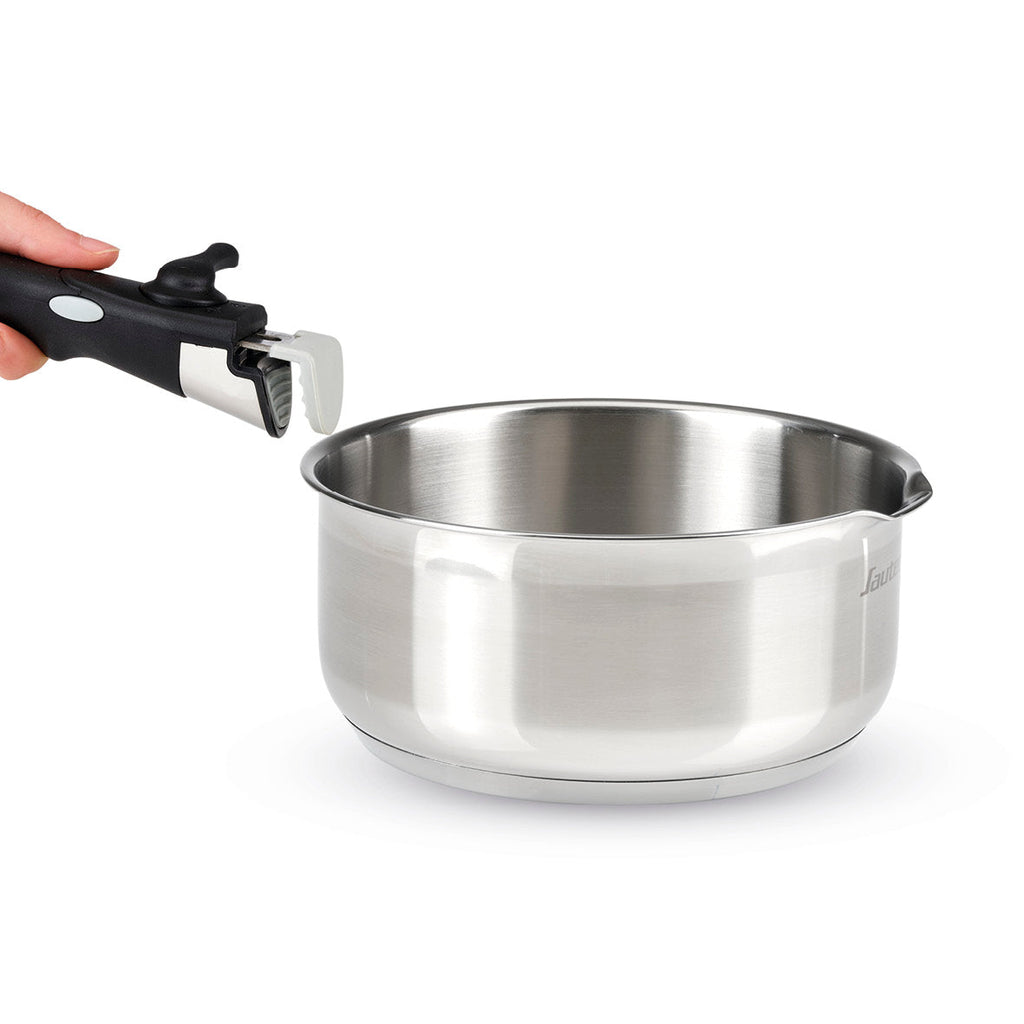 Set of 3 stainless steel sauce pans with removable handle - Silver